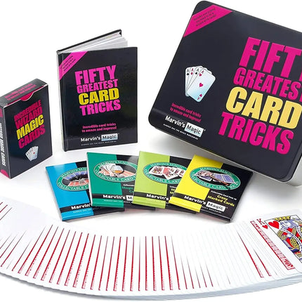 50 Greatest Card Tricks Set for Kids & Adults - Magic Deck with Illusions, Mind Reading & Close Up Tricks - Gift Tin for Ages 8+