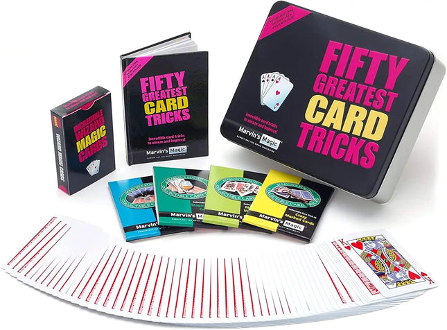 50 Greatest Card Tricks Set for Kids & Adults - Magic Deck with Illusions, Mind Reading & Close-Up Tricks - Gift Tin for Ages 8+