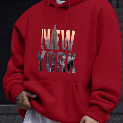 European and American men's new autumn New York letter print micro elastic comfortable hooded sweatshirt outdoor casual top