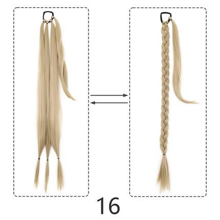 Synthetic Braided Ponytail Extensions Black Natural Hairpiece Long Pony Tail with Hair Tie Rubber Band Hair Blonde for Women