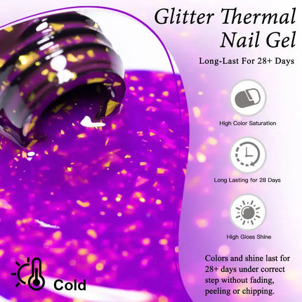 7ml Glitter Thermal Gel Nail Polish Temperature Color Changing Semi Permanent Soak Off Varnish For Manicure Gel Nail Supplies