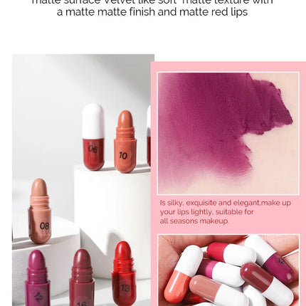 Capsule Lipstick Set 18 Colors Long Lasting Waterproof Glitter Sparkling Shimmer Lip Gloss Moisturizing Glossy Non-stick Cup