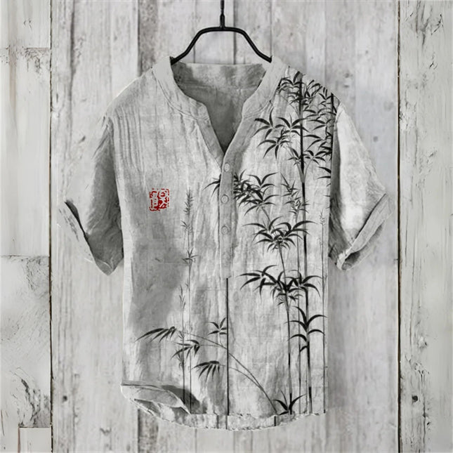 Chinese Retro Men's Short-Sleeved POLO Shirt Linen Blended Printed Clothing Comfortable High Quality Large Size Men's Tops