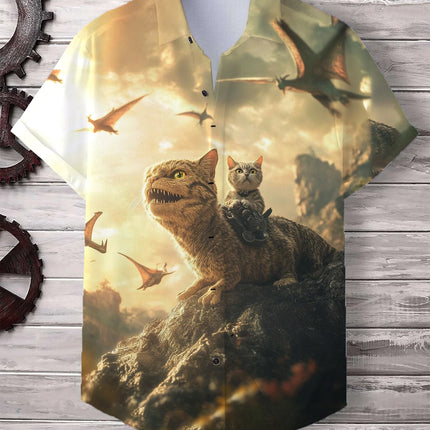 Men's Cat Graphics Shirts Short Sleeved Button Down Lapel Shirt For Summer Oversized Tops Vacation Casual Hawaiian Shirts