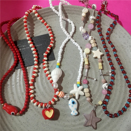 2026 Handmade Resin Star Fruit Ceramic Fish Rice Beads Choker Beaded Necklace For Women Beach Party Aesthetic Charm Jewelry Gift