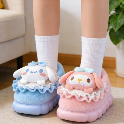 Kids' Slippers House Shoes Cartoon Cinnamoroll Winter Shoes For Girls Anti-slip Warm Thick Bottom Pink Pruple Shoes Size 24-41