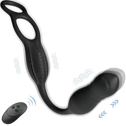Male Prostate Massager Telescopic Anal Vibrator with Penis Ring Butt Plug Remote Control Wearable Anus Adult Sex Toy for Men Gay