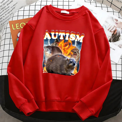 Y2k Vintage Autism Animals Hoodies Basic Warm Fleece Sweatshirt Soft Breathable O-Neck Pullover Casual Female Clothes