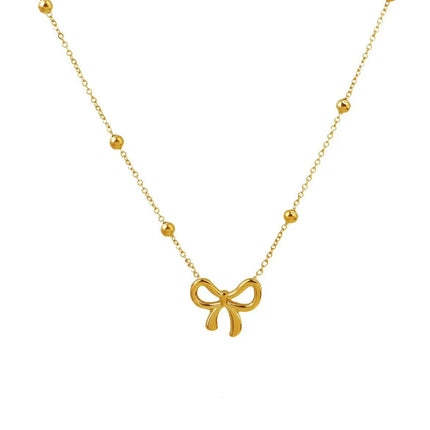 Classic Stainless Steel Bow Charm Necklace Bracelets Earrings For Women Girl New Trendy Choker Jewelry Set Party Gift