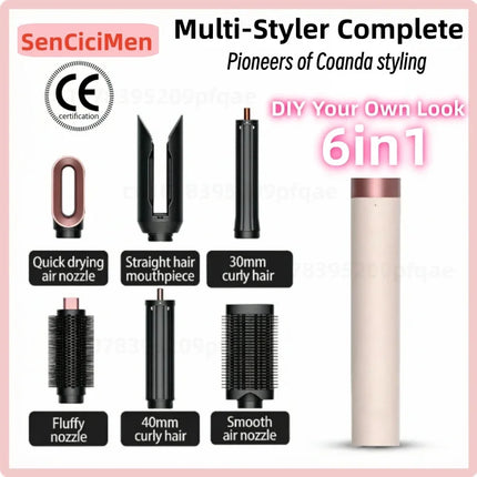 SenCiciMen New 6-in-1 Hair Styler Hot Air Brush, Multi-Functional Dry Straighten Curl, Salon & Home Use Hair Styling Tool