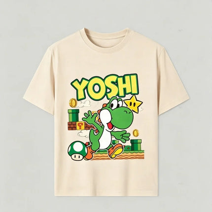 2026 Summer Boys Girls Family Kids T-shirt Tops Summer Cartoon Yoshi Men's Women's Short Sleeve T-shirt Tops