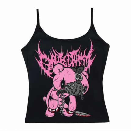 2000s Y2K Youthful Woman Clothes Bear Graphs Print Crop Top Fashion Street Shirt Summer Casual Tanks & Camis Coquette Emo Corset