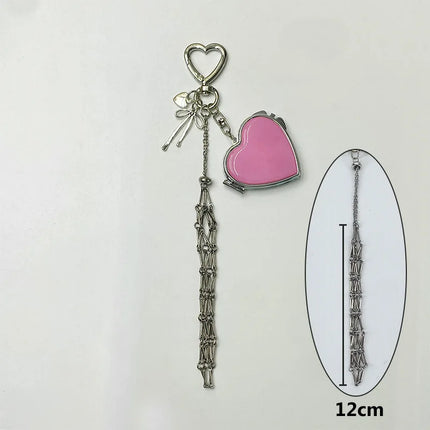 Stainless Steel Metal Charms Golden Silver Pink Key Ring Lip Balm Lipstick Mesh Bag Bow Car Pendant Valentine Day Gifts Ornament