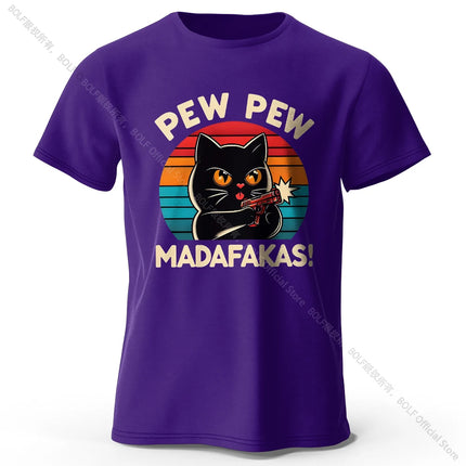 Cute Hand-Drawn Cat Doodle Print 100% Cotton T-Shirt, Ultra Soft Round Neck Short Sleeve Tee for Men & Women