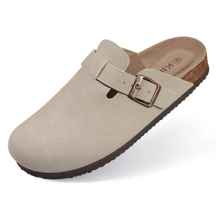 Kidmi New Women Clogs Men Clogs Suede Slippers Fashion Cork Footbed Leather Slippers Classic Mules Soft Antiskid House Slippers