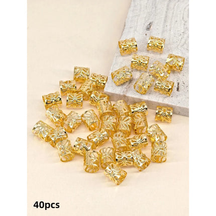 "Gold Plated Dreadlock Charms: 40-Piece Adjustable Hair Cuffs & Braid Rings for Goddess Locs & Twists"