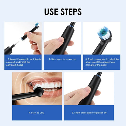 Sonic Electric Toothbrush Rechargeable Rotary Adult Waterproof with Timer 5 Modes & 4 Replaceable Brush Heads for Teeth Cleaning