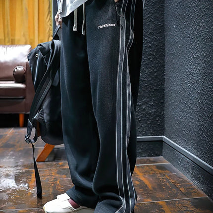 Side Zipper Split Casual Sport Baggy Sweatpants Men Straight Long Trousers Outdoor Running Jogging Cargo Pants