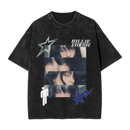 Billie Eilish Funny Poster Graphic Print T-shirt Men Women Fashion Vintage Washed Cotton O-neck Summer Tee Oversized Casual Top