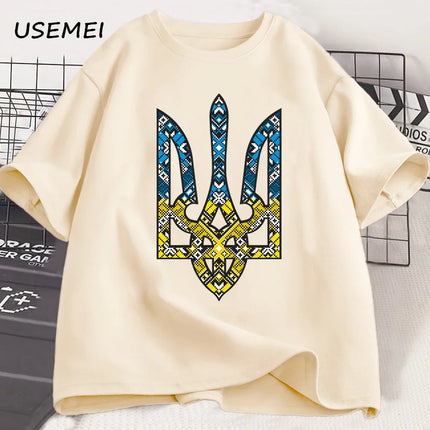 Ukraine Emblem Printed T-shirt Men Women O-Neck Casual Tops Tees Ukrainian Trident Gift T Shirt Cotton Oversized T-shirt Clothing
