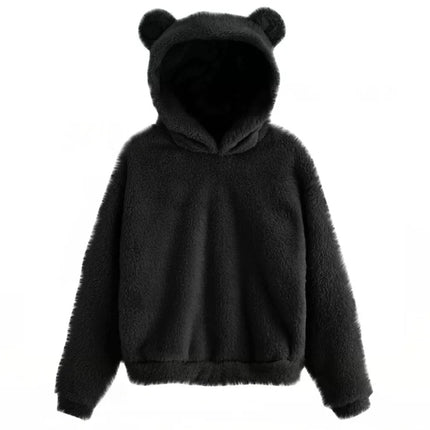 Autumn Winter Women's Hoodies Winter Women Long Sleeve Rabbit Ear Hood Sweatshirt Cute Plush Warm Casual Hoodie Tops