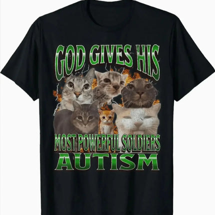 "God Gave Him The Strongest Warrior: Autism" Cat Pattern T-Shirt - Fun Autism Awareness Promotional T-Shirt Women Clothing Y2K