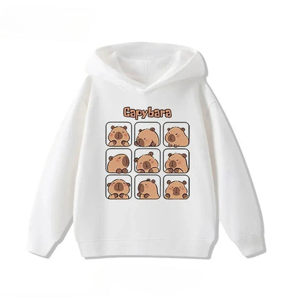 Autumn Winter Cartoon Cute Capybara Print Children's Hooded Hoodies Casual Fashionable Comfortable Boy Girl Sweatshirt Pullover