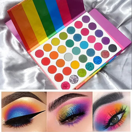 35-Color Rainbow Eyeshadow Palette, Matte, Shimmer Finishes, High, Blendable Long-Lasting Eye Makeup, Vibrant Shades for Parties