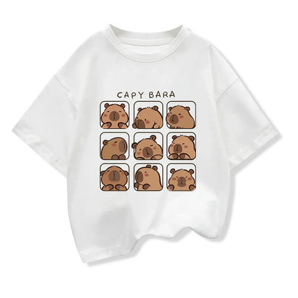 Capybara Kids Clothing Tees Summer Printed Cartoon Fashion Short Sleeve T-shirt Girls Loose Casual Tops T Shirts Crewneck