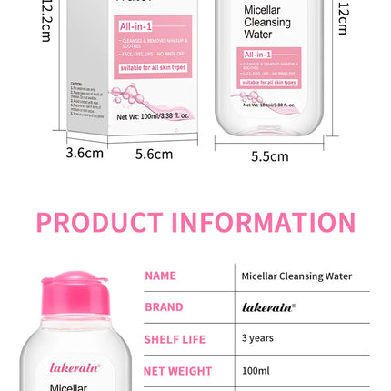 Micellar Cleansing Water-Gentle Makeup Remover for Face & Eyes-Effectively Removes Waterproof Mascara & Long-Lasting Lipstick