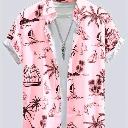 Summer Men's Shirt Coconut Tree 3D Print Casual Short Sleeve Lapel Tops Beach Casual Hawaiian Shirt Men Oversized Shirts For Men
