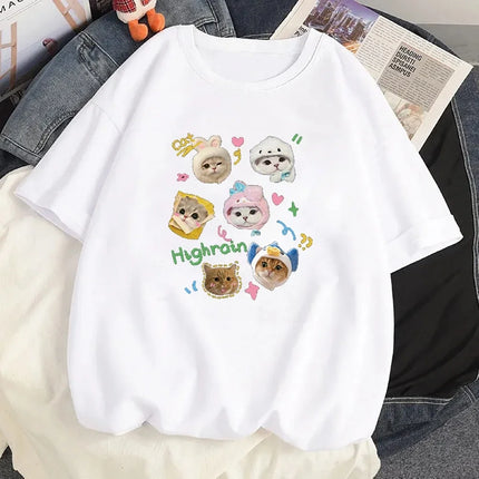 Kittens Avatar Blouse Women's T-shirt Female Y2k Clothes Girls Kawaii Tops House Pet Print Streetwear Cute Cat Graphic Clothing