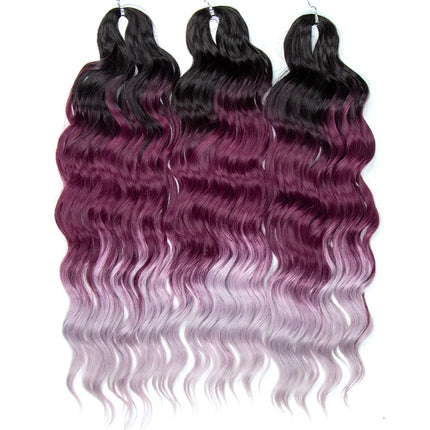 FASHION IDOL 24" 3pcs Deep Wave Curl Hair Synthetic Water Wave Braiding Hair Extensions Ombre Rainbow color Twist Crochet Hair