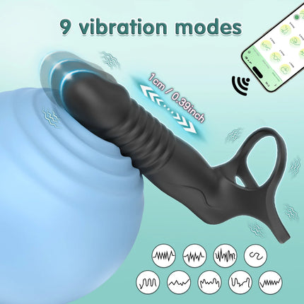 APP Controlled Double Penetration Vibrator Sex Toys for Couple Thrusting Anal Plug Vibrator with Penis Cock Ring Adult Products
