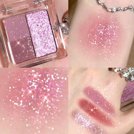 Ice Grape Pink Purple Eyeshadow Palette Sequin Pearlescent Whitening Eye Shadow Palette Waterproof Glitter Powder Set Portable