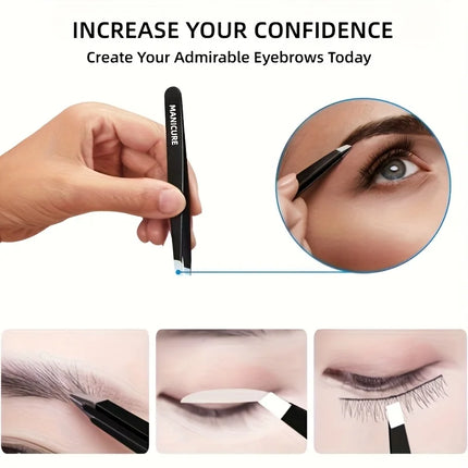 4pcs Stainless Steel Eyebrow Tweezers Set with Double Eyelid Tape & Case Professional Makeup Tools for Eyelash Extension