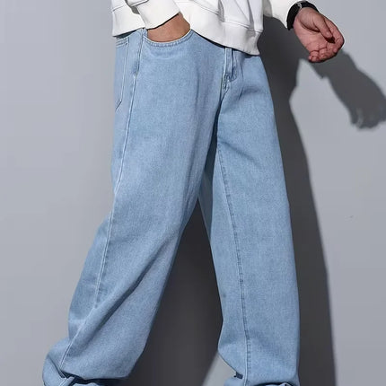 Men's Straight Leg Jeans, Loose Casual Trousers, Soft Cotton Casual Pants