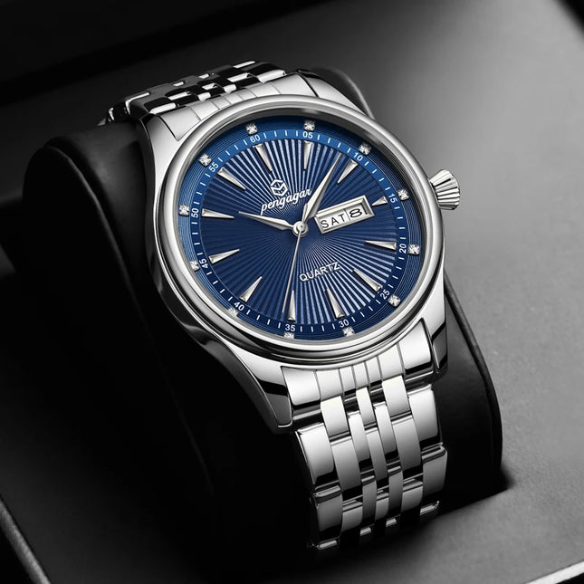 PAAZOMU Luxury Watch for Men Elegant Date Week Waterproof Luminous Men's Quartz Stainless Steel Sports Watch reloj