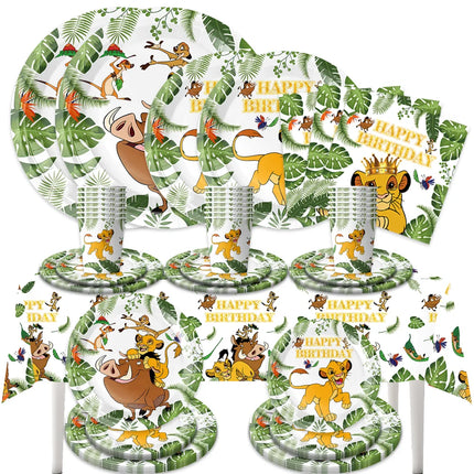 The Lion King Simba Jungle Theme Tableware Kit Printed Paper Plates Paper Cups Kids Boys Safari Birthday Party Decorations