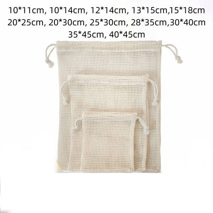 Reusable Cotton Mesh Bag Large Eco-friendly Drawstring Bag Light Weight Fruit and Vegetable Storage Bundle Pocket Kitchen