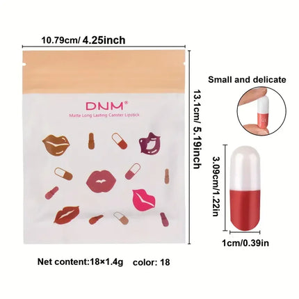 18Pc Mini Capsule Lipstick,Long-Lasting Velvet Matte Capsule Lipstick Set Portable Waterproof Mini Lipstick Valentine's Day Gift