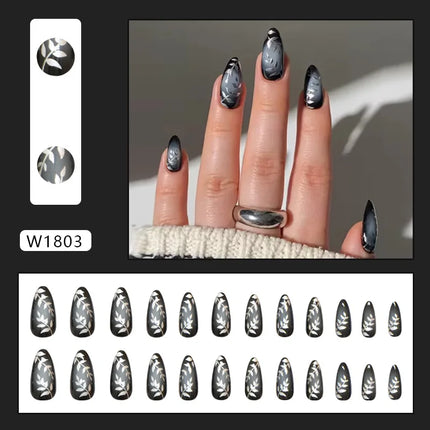 Dark Brown Flowers 24 Pcs Press-on Nails Pink Nail Polish Glossy Artificial Finger Manicure Reusable False Nails