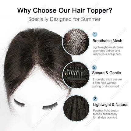 Summer Hair Topper For Thin Hairpart Breathable Handmade Lace Base Natural Human Hair Clip In Extensions 10inch 25cm Brown Black