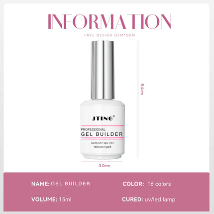 JTING 1pc 15ml Professional Quality 16colors Biab Gel Builder in a Bottle Nail Extension Vegan Cruelty Free Gel Polish