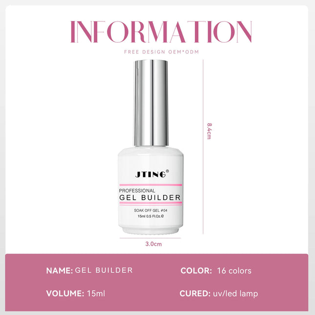 JTING 1pc 15ml Professional Quality 16colors Biab Gel Builder in a Bottle Nail Extension Vegan Cruelty Free Gel Polish