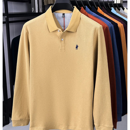 100% pure cotton luxury men's long-sleeve polo shirt designer brand Paul pony embroidery soft comfort spring autumn casual T-shirt