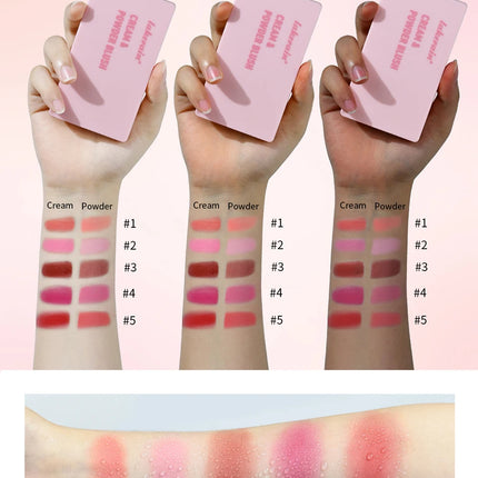 Creme & Powder Blush Duo Long Wearing Matte & Dewy Finish High Pigment Pink Candy Peach Blush Palette Vibrant Orange Red Blush
