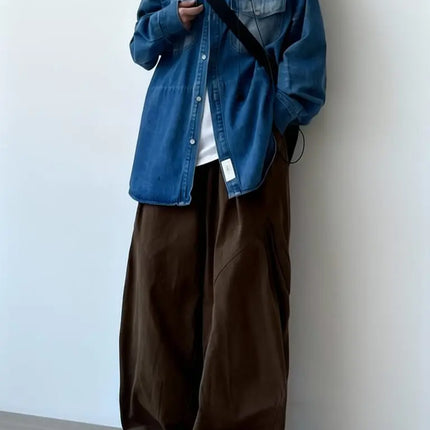 Harajuku Pants Man Baggy Pants Wide Leg Sweatpants Vintage Casual Straight Trousers Streetwear Cotton Japanese Summer