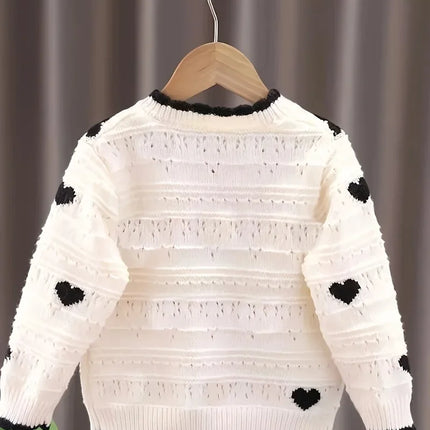 Baby Girl Knit Cardigan Korean Style Heart Pattern Long Sleeve Open Front Sweater Warm Winter Jacket for Toddler Girls