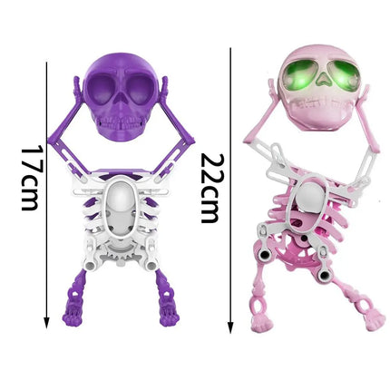 Dancing and Swinging Skull Toy Dancing Skeleton Wind Up Skeleton Clockwork Lighted Action Figure Articulated Flexible Skeleton